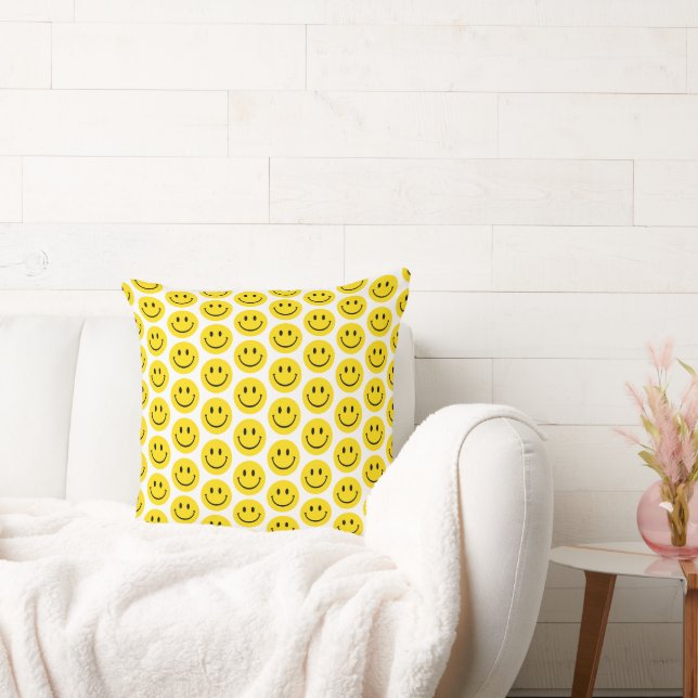 Cojín Decorativo Sonrisa Emoji facial amarillo blanco negro blanco  (Sofá)