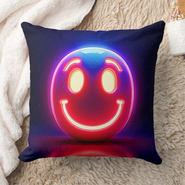 Cojín Decorativo Sonrisa neón: Feliz resplandor (Manta)