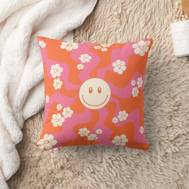 Cojín Decorativo Sonrisa - rosa, Naranja y crema (Manta)