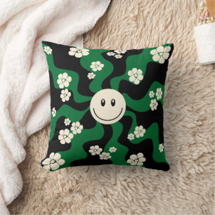 Cojín Decorativo Sonrisa - Verde, Crema y Negro