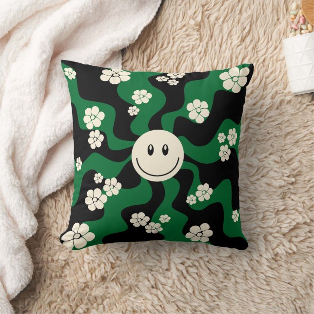 Cojín Decorativo Sonrisa - Verde, Crema y Negro (Manta)