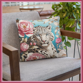 Cojín Decorativo Sorprendente Red De Leopardo De La Nieve Y Peonías
