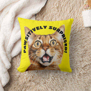 Cojín Decorativo ¡SORPRENDIDO DE MANERA ABSOLUTA! Crazy Cat Amarill