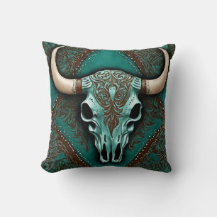 Cojín Decorativo Southern Brown Verde azulado País Occidental Bull