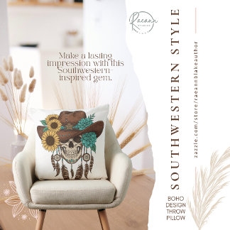 Cojín Decorativo Southwestern Boho Design Skull Throw Pillow