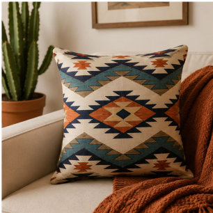 Cojín Decorativo Southwestern Geometric Aztec Rust Orange Navy