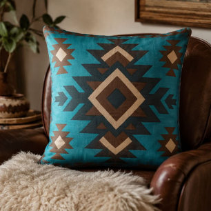 Cojín Decorativo Southwestern Geometric Turquoise Brown Aztec Style