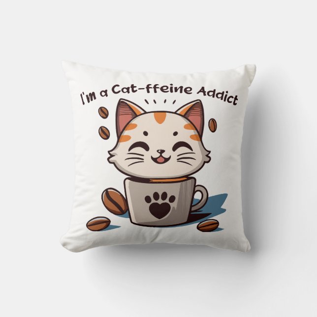Cojín Decorativo Soy adicto a la Cat-feína (Anverso)