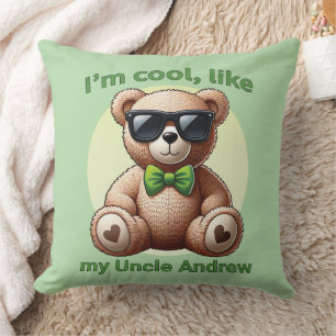 Cojín Decorativo Soy Guay Teddy Bear con Personalizable Green Bow