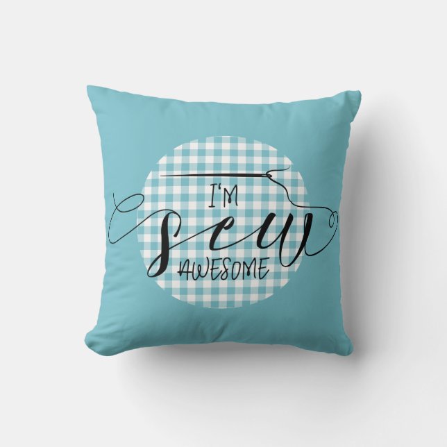 Cojín Decorativo Soy Sew Awesome Blue Gingham (Anverso)