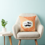 Cojín Decorativo Soy su Sr. Mustache Peach Peacock Pillow<br><div class="desc">Invitaciones a la Boda de Pavo Real Vintage</div>
