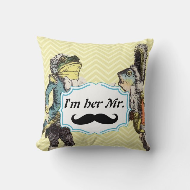 Cojín Decorativo Soy su Sr. Mustard Amarillo Mustache Floral Pillow (Anverso)