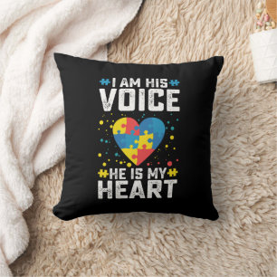 Cojín Decorativo Soy su voz él es mi corazón Autismo Mamá Papá