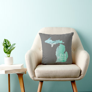 Cojín Decorativo Soy una silueta Michigan en gris