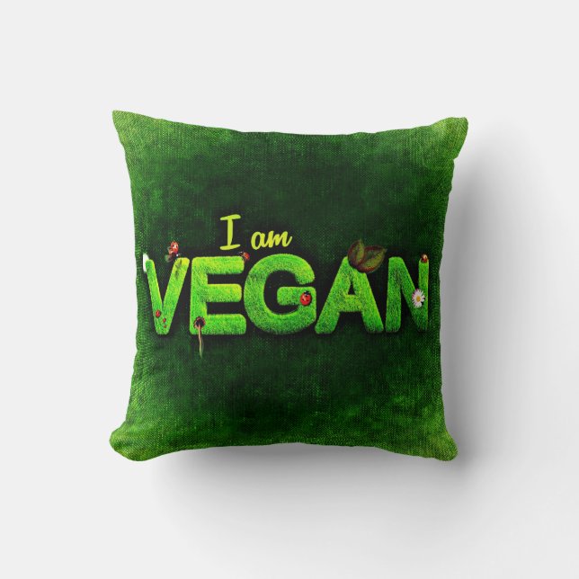 Cojín Decorativo Soy Vegan Escrito Con Una Textura Grasa De Natural (Anverso)
