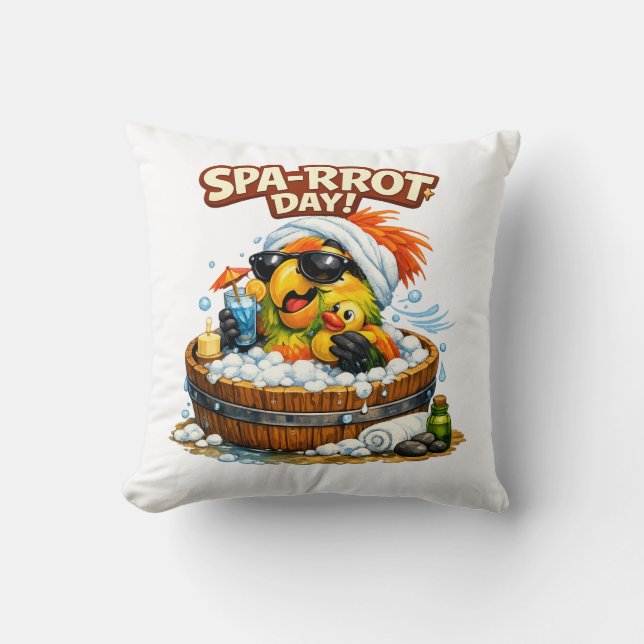 Cojín Decorativo Spa-rrrot Day Funny Parrot Spa Relax Design (Anverso)