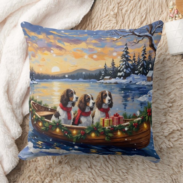Cojín Decorativo Spaniel de Springer Navidad Barco Fiesta (Manta)