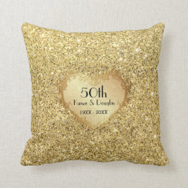 Cojín Decorativo Sparkle Gold Heart 50° Aniversario del Boda