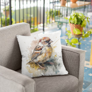 Cojín Decorativo Sparrow de acuarela rusa