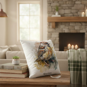 Cojín Decorativo Sparrow de acuarela rusa, personalizado