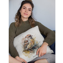 Cojín Decorativo Sparrow de acuarela rusa, personalizado