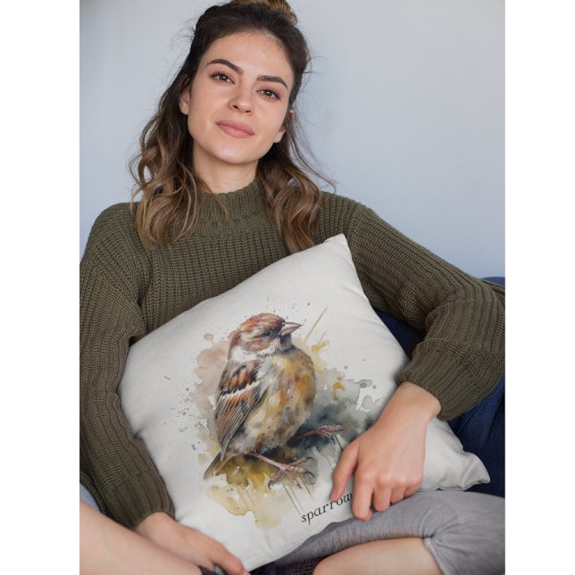 Cojín Decorativo Sparrow de acuarela rusa, personalizado (Subido por el creador)