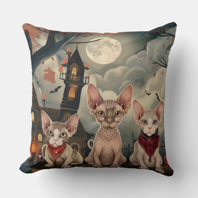 Cojín Decorativo Sphynx Cat Halloween Spooky (Anverso)