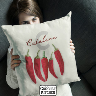 Cojín Decorativo Spicy Red Moderno Crochet Minimal Jalapeno Nombre