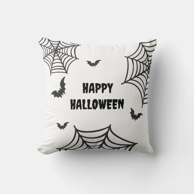 Cojín Decorativo Spider web Bat Black and White Happy Halloween (Anverso)