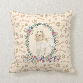 Cojín Decorativo Spinone Italiano Perro Paw Print & Floral Cute