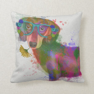 Cojín Decorativo Splash de arcoiris Dachshund y Glass