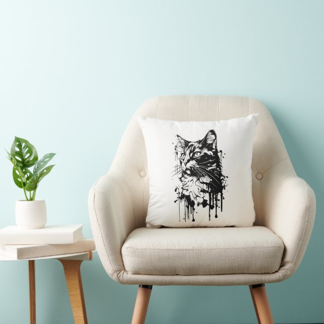 Cojín Decorativo Splash de gato negro y blanco (Silla)