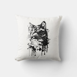 Cojín Decorativo Splash de gato negro y blanco
