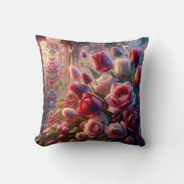 Cojín Decorativo "Splendor de vidrio manchado: Bouquet de Rosas bes