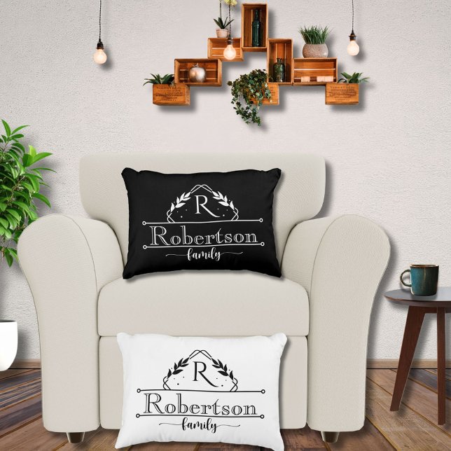 Cojín Decorativo Split Monogram Family Name Black & White Frame (Subido por el creador)