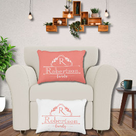 Cojín Decorativo Split Monogram Family Name Coral Pink Frame