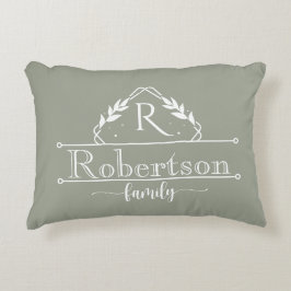 Cojín Decorativo Split Monogram Family Name Dusty Sage Frame
