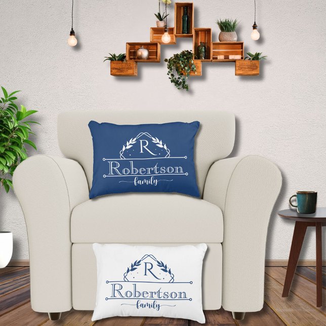 Cojín Decorativo Split Monogram Family Name Midnight Blue Frame (Subido por el creador)