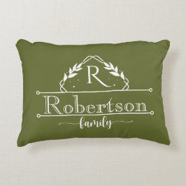Cojín Decorativo Split Monogram Family Name Olive Green Frame