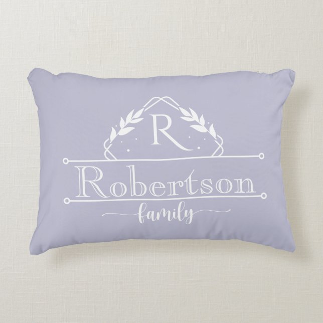 Cojín Decorativo Split Monogram Family Name Soft Lavender Frame (Anverso)