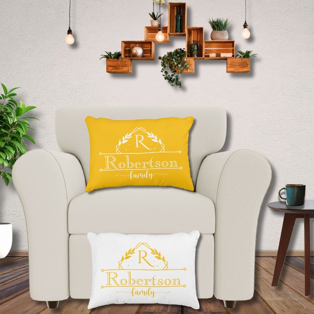 Cojín Decorativo Split Monogram Family Name Yellow Orange Frame (Subido por el creador)