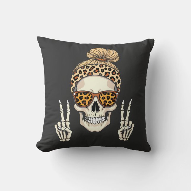 Cojín Decorativo Spookon Skeleton Skull Leopard Halloween Mom (Anverso)