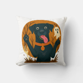 Cojín Decorativo Spooky Cute Black Dog with Ghost 