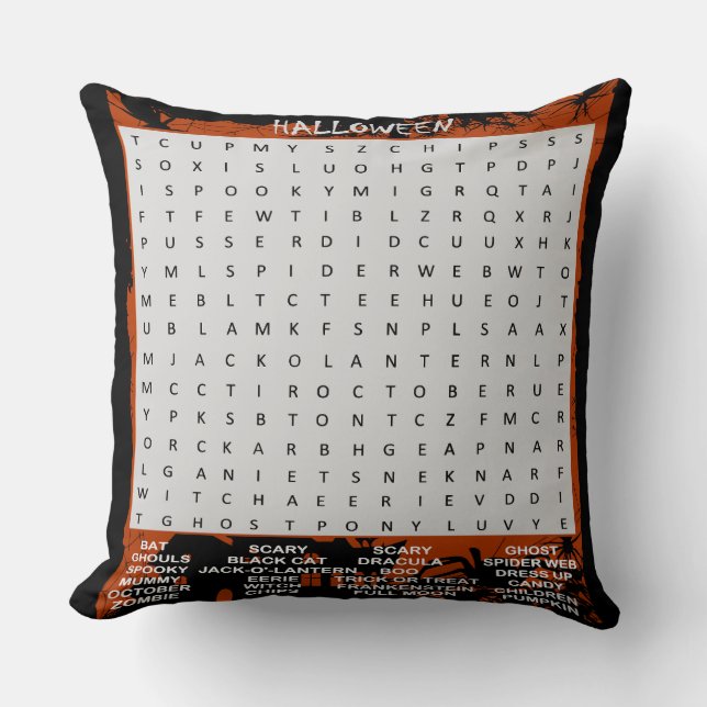 Cojín Decorativo Spooky Halloween Word Search (Anverso)