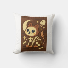 Cojín Decorativo Spooky Skeleton Cat and Ghost Throw Pillow