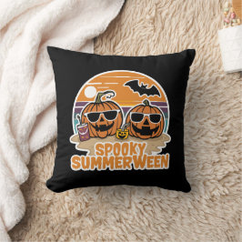 Cojín Decorativo Spooky Summerween - calabazas en la playa