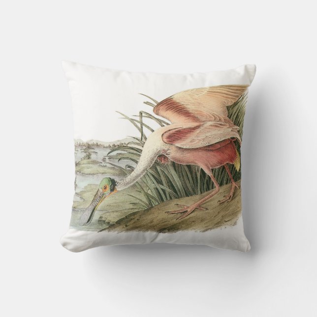 Cojín Decorativo Spoonbill rosado por Audubon (Anverso)