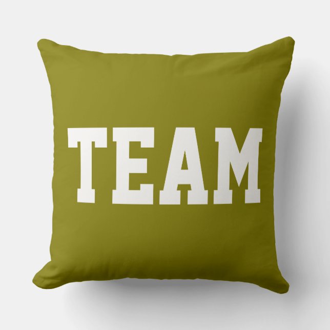 Cojín Decorativo Sporty Golden Olive Athletic TEAM White Text (Anverso)