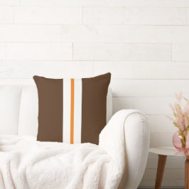 Cojín Decorativo Sporty Naranja Blanco Rayas de Carreras en Marrón 