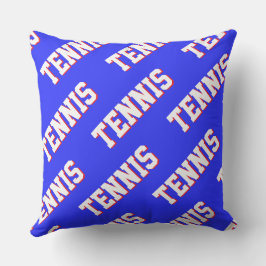 Cojín Decorativo Sporty Retro White Red TENNIS Text On Royal Blue